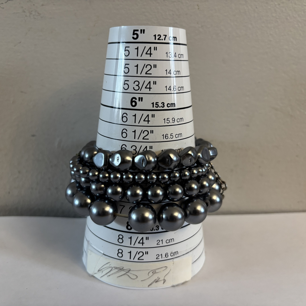 Chunky Dark Gray Faux Pearl Beaded Multi Strand Bracelet